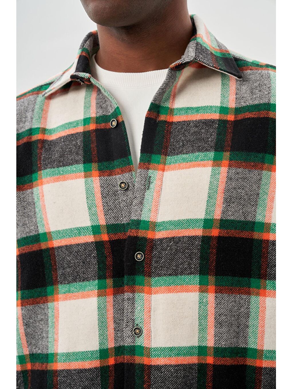 Siyah Yünlü Ekose Desen Yumuşak Yaka Cepsiz Uzun Kol Casual Comfort Fit Gömlek 1004245227-3