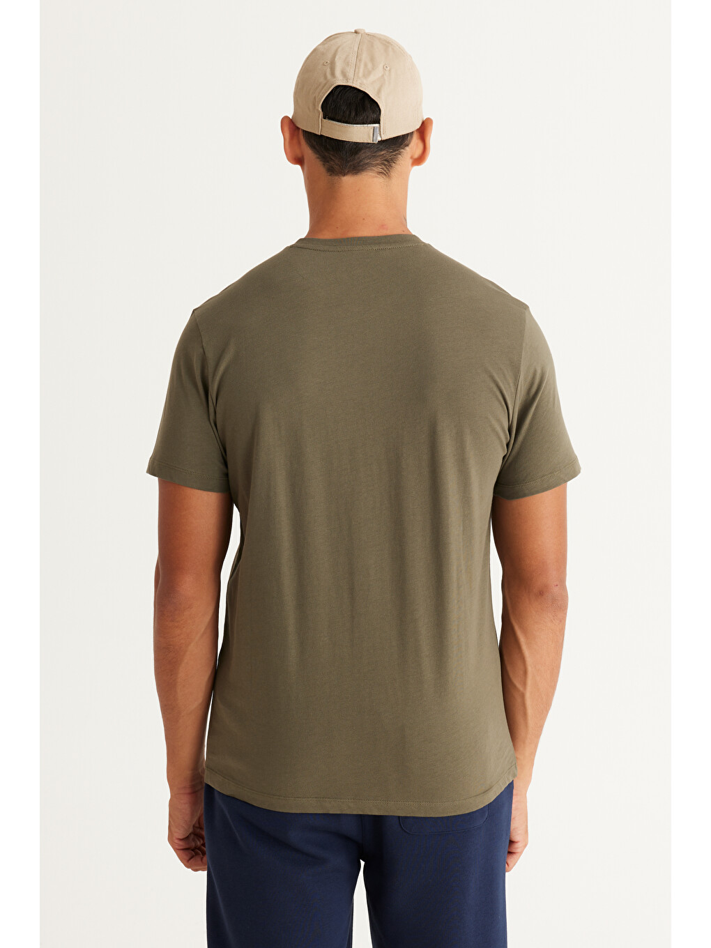 Beyaz Erkek BEYAZ-HAKI 2'li Slim Fit Dar Kesim V Yaka %100 Pamuk Tişört-8
