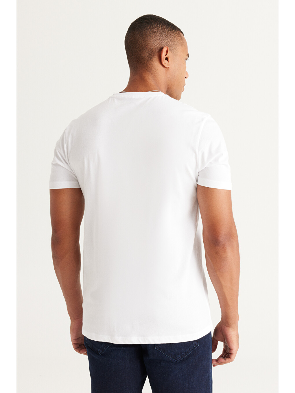 Beyaz Erkek BEYAZ-HAKI 2'li Slim Fit Dar Kesim V Yaka %100 Pamuk Tişört-9