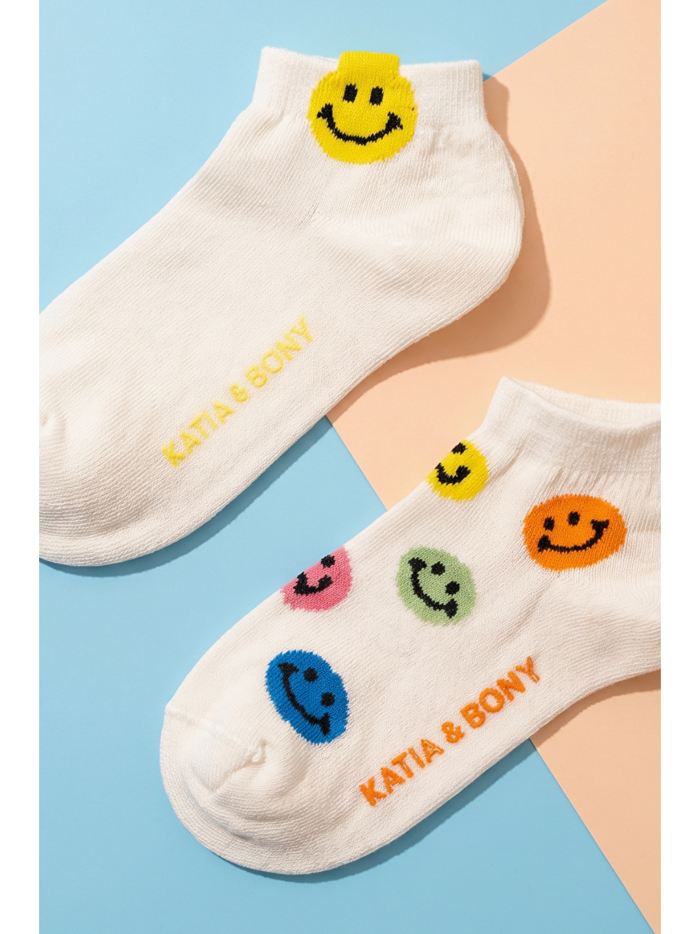 Karışık Kadın Gülen Yüz Desenli 2'Li Step Çorap-1