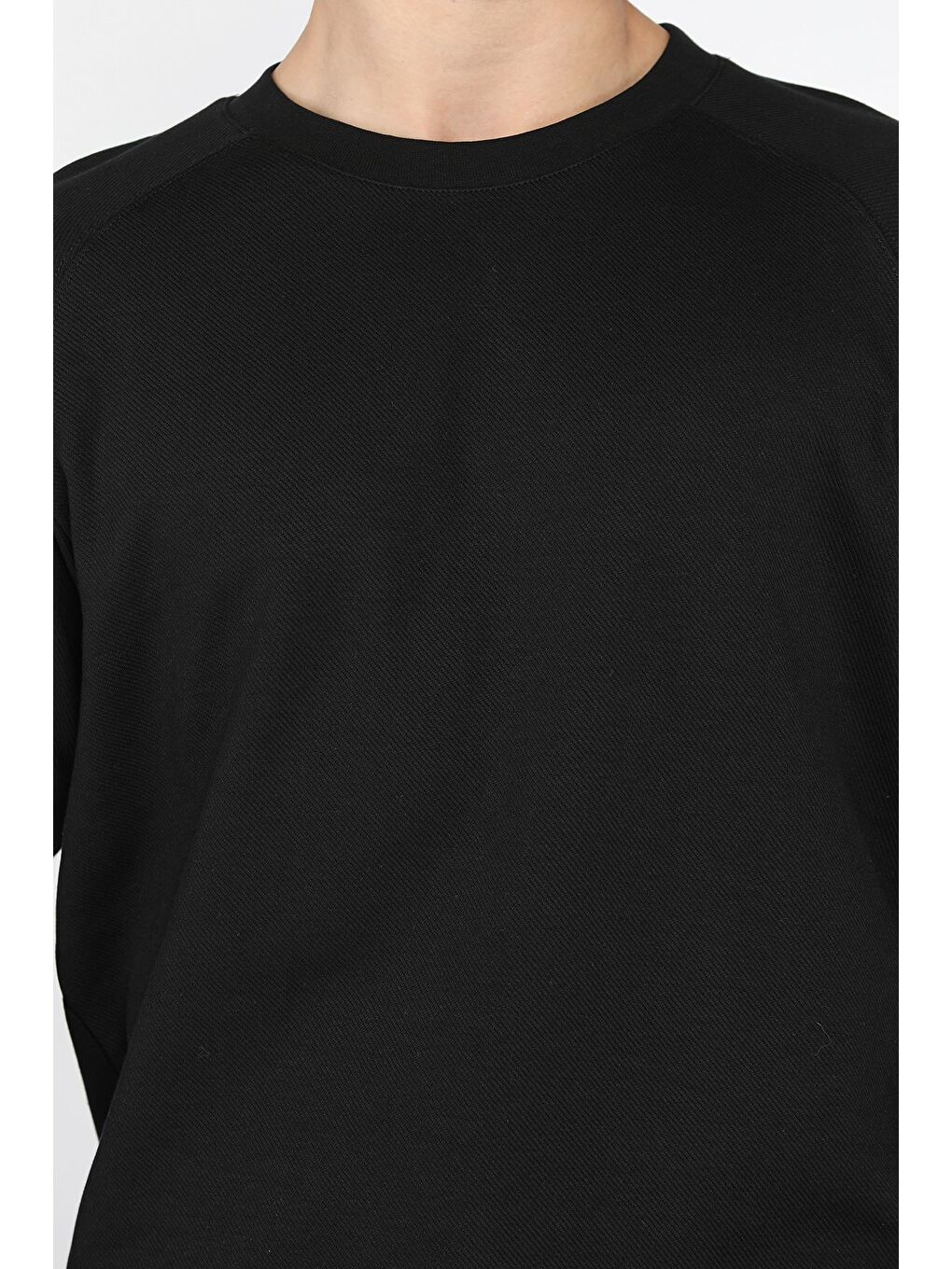 Siyah Erkek Bisiklet Yaka Diyagonal Kumaş Sweatshirt-3