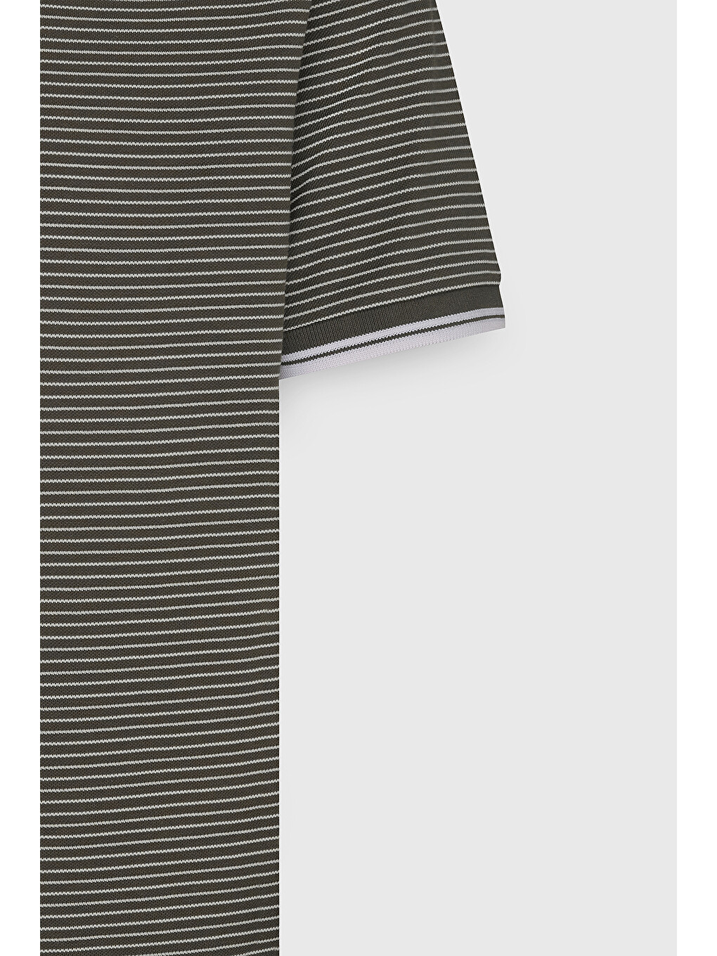 Erkek Haki-Beyaz Slim Fit Dar Kesim Pamuklu Çizgili Polo Yaka Tişört-1
