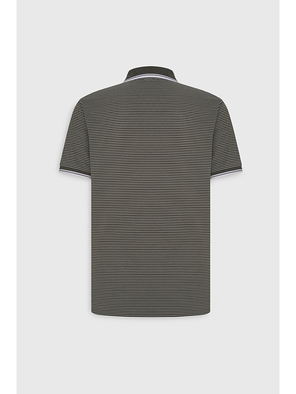 Erkek Haki-Beyaz Slim Fit Dar Kesim Pamuklu Çizgili Polo Yaka Tişört-2