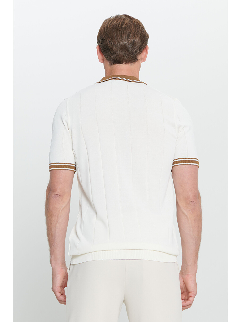 Lila Erkek EKRU-TABA Standart Fit Normal Kesim Polo Yaka Jakarlı Triko Tişört-4