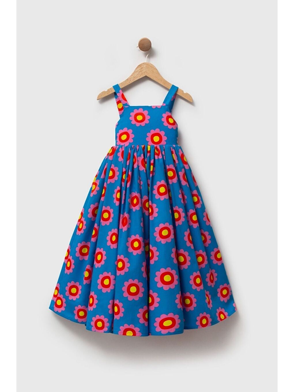 Mavi Sırt Dekolteli Papatya Desenli Maxi Boy Yazlık Elbise-2