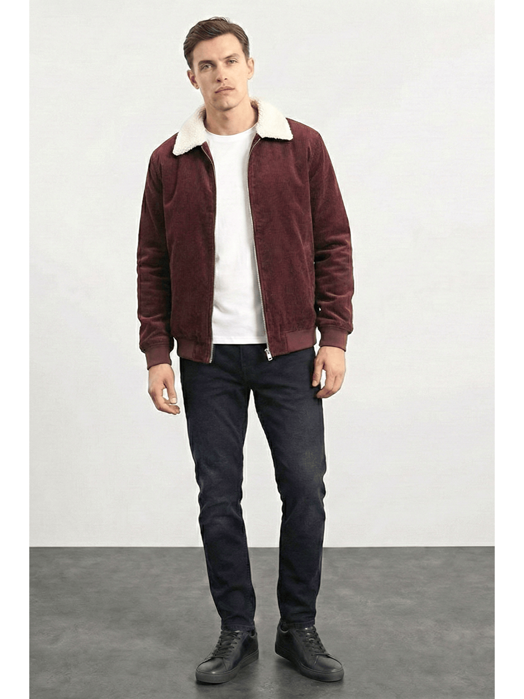 Bordo Erkek Kadife Mont Pelüş Astarlı Gömlek Yaka Rüzgar Geçirmez Kadife Mont-2