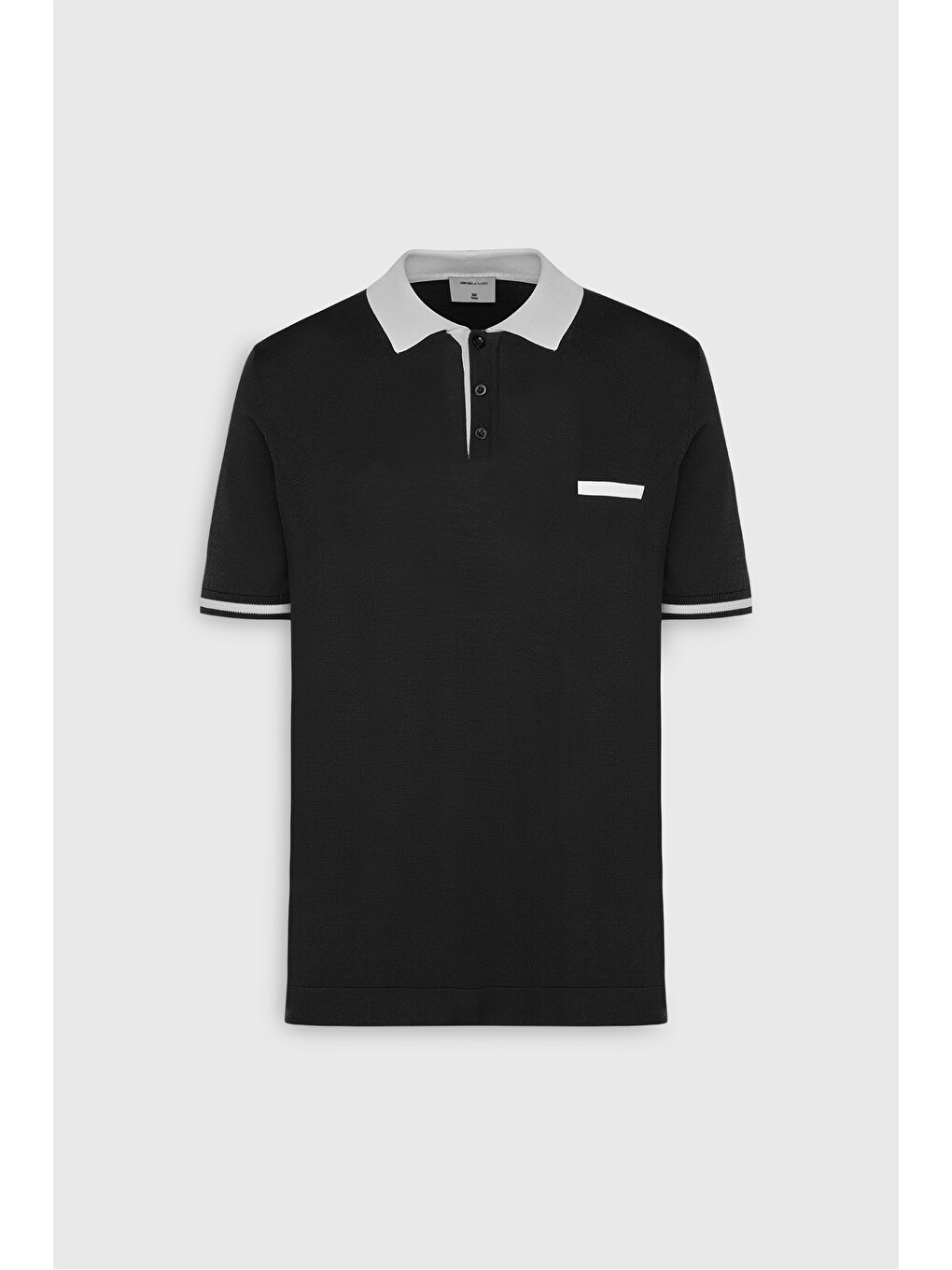 Erkek Siyah-Ekru Standart Fit Normal Kesim Polo Yaka Triko Tişört-5