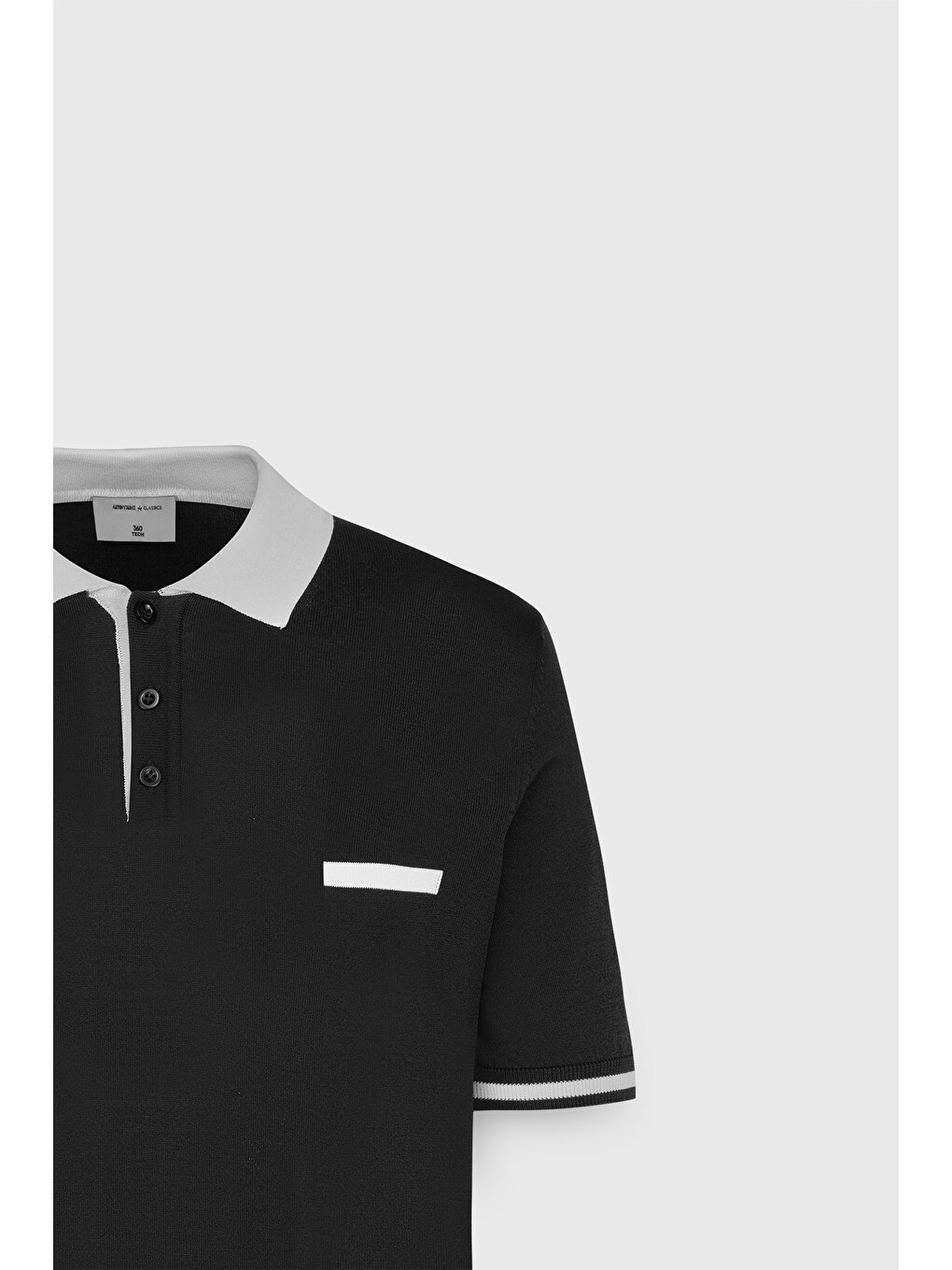 Erkek Siyah-Ekru Standart Fit Normal Kesim Polo Yaka Triko Tişört-6