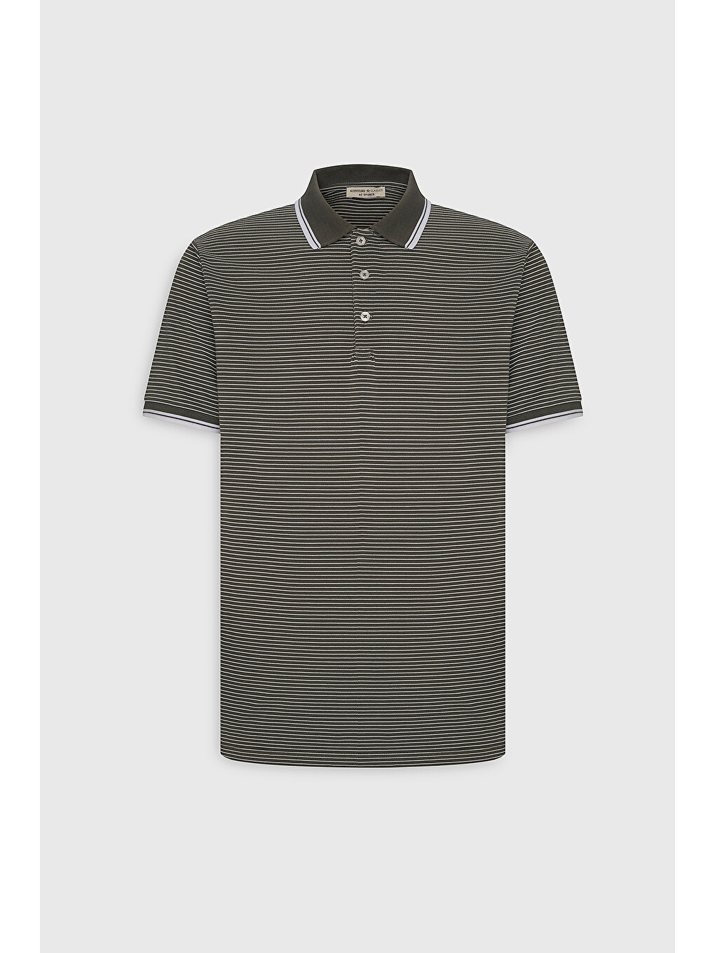 Erkek Haki-Beyaz Slim Fit Dar Kesim Pamuklu Çizgili Polo Yaka Tişört-9