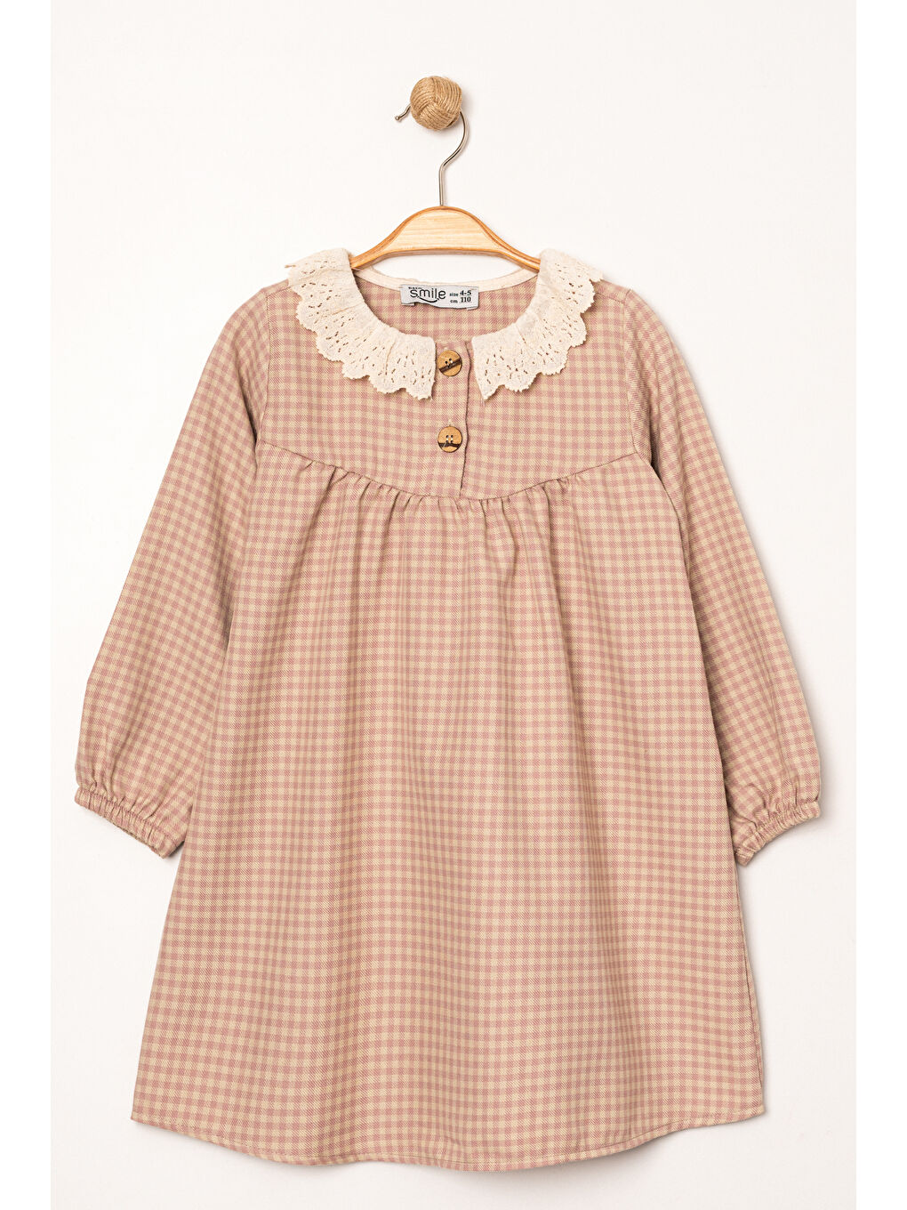 Pembe Kız Bebek Gül Kurusu Ekose Yaka Detaylı 1-5 Yaş Elbise 3705-2-1