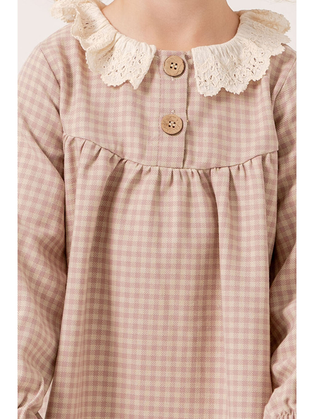 Pembe Kız Bebek Gül Kurusu Ekose Yaka Detaylı 1-5 Yaş Elbise 3705-2-2