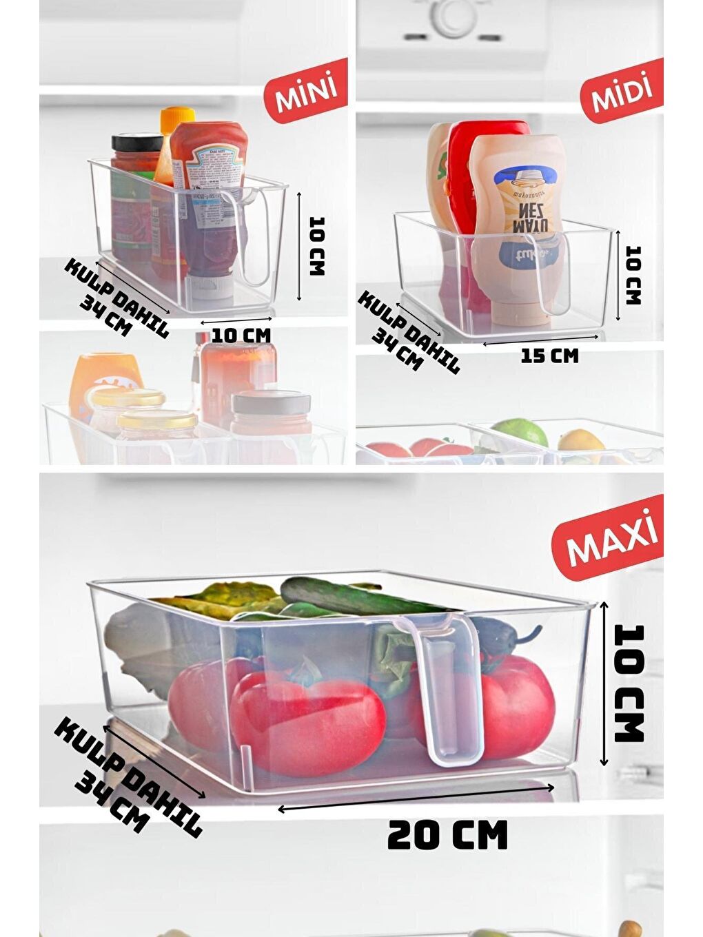 Nandy Home Renksiz 3'Lü Set Frigo Kulplu Buzdolabı & Dolap Içi Düzenleyici Organizer Maxi/Midi/Mini - 2