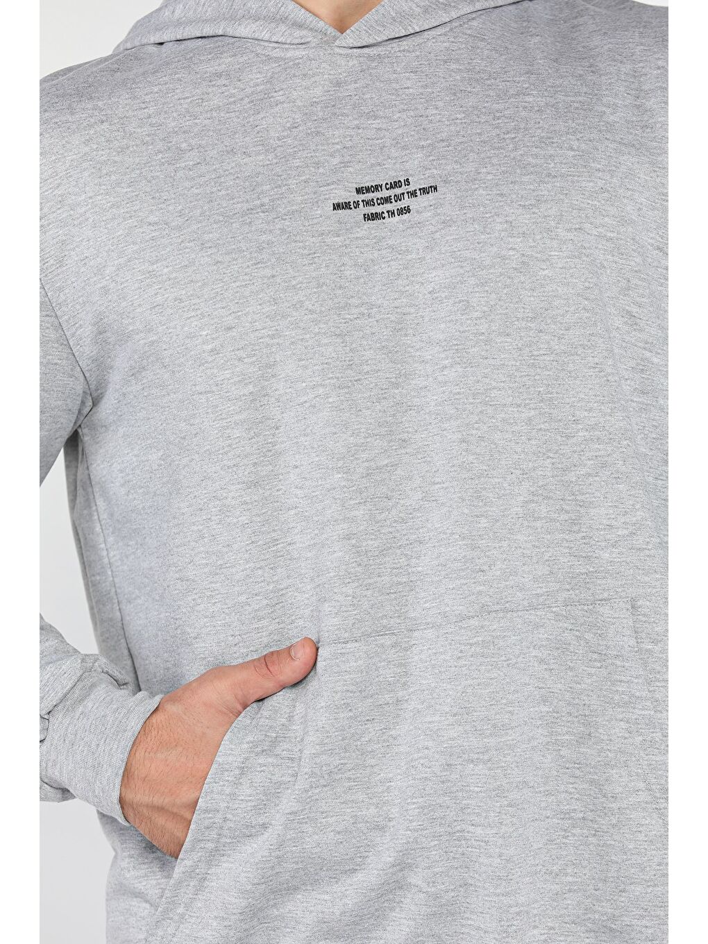 Gri Erkek Kapüşonlu Kanguru Cepli Sweatshirt-2