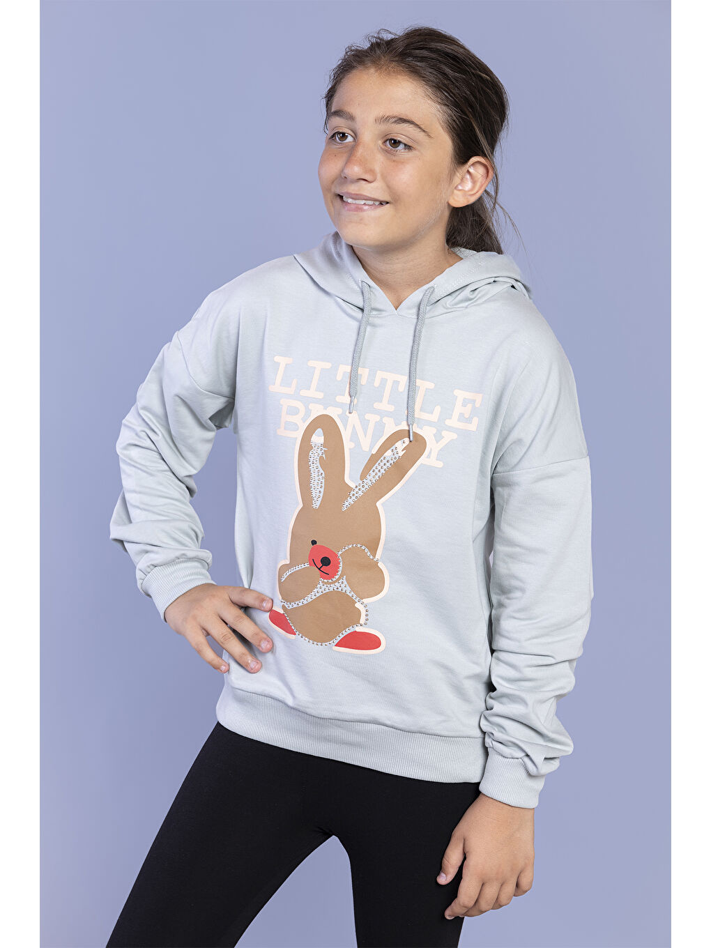 Toontoykids Yeşil Kız Çocuk Tavşan Baskılı Kapüşonlu Sweatshirt