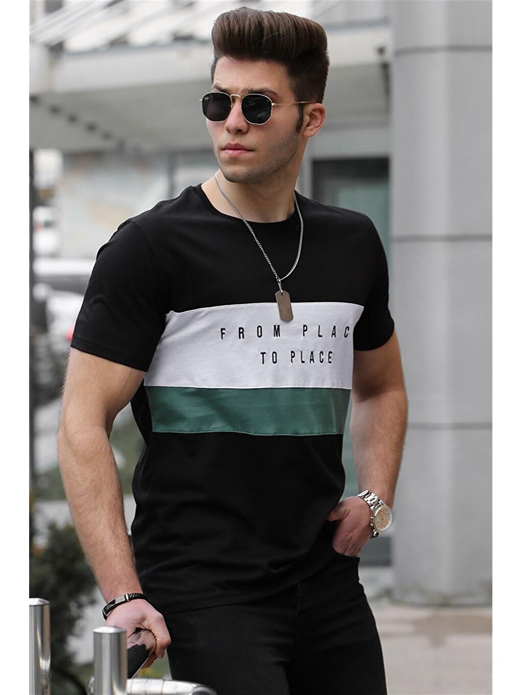 Baskılı Siyah Erkek Tişört 4499