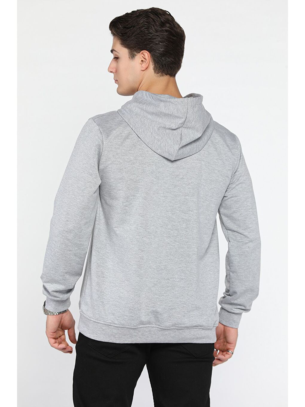 Gri Erkek Kapüşonlu Kanguru Cepli Sweatshirt-3