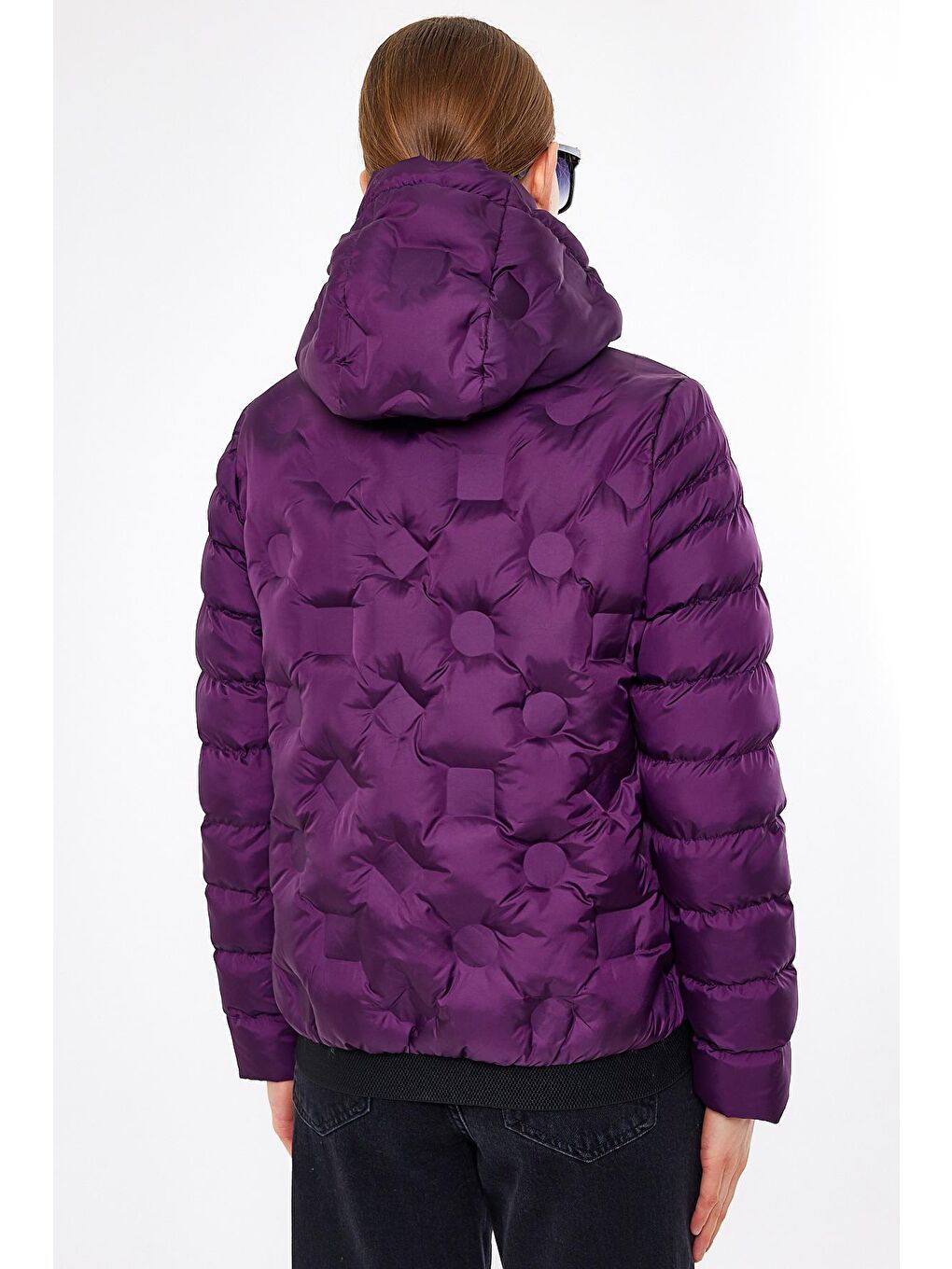 Mor Kadın şişme Mont Kapüşonlu-4