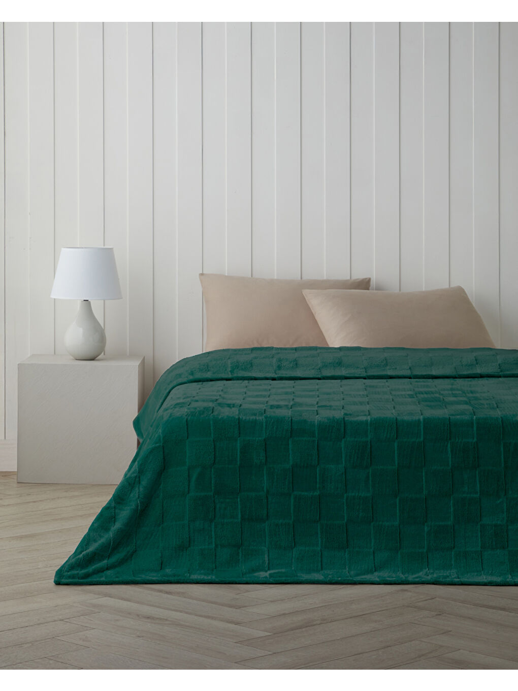 Classic Check Jakarlı Supersoft Çift Kişilik Battaniye 200x220 cm Koyu Yeşil