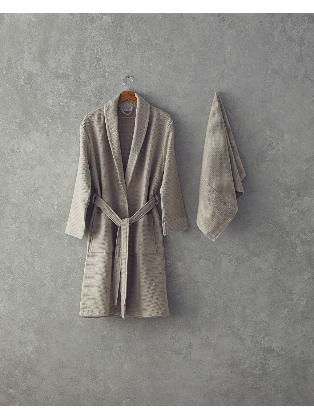 Como %100 Pamuklu Pike Bornoz Takımı Bej