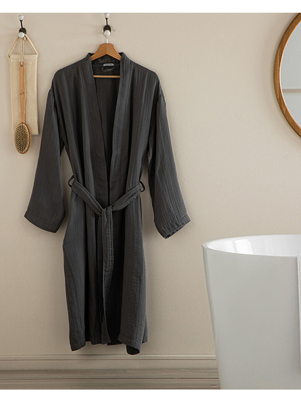 Barbara Müslin %100 Pamuklu Bornoz Antrasit