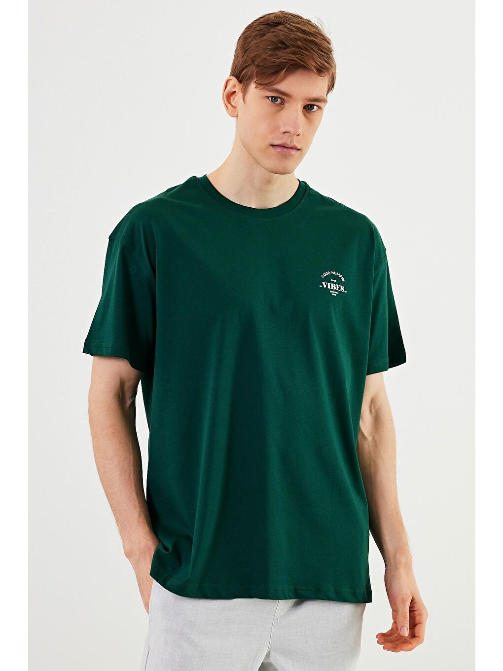 MMETALIC Yeşil Leo Erkek Oversize Tshirt %100 Pamuk Bisiklet Yaka Baskı Detaylı Basic Tişört MTLCE77 - 2