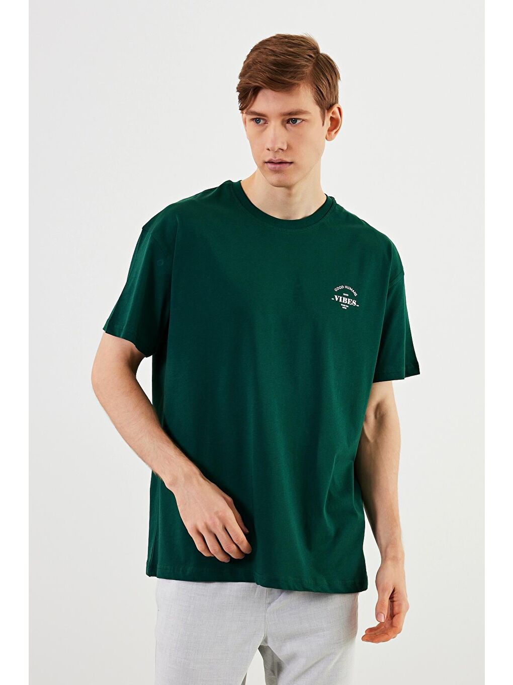 MMETALIC Yeşil Leo Erkek Oversize Tshirt %100 Pamuk Bisiklet Yaka Baskı Detaylı Basic Tişört MTLCE77 - 4