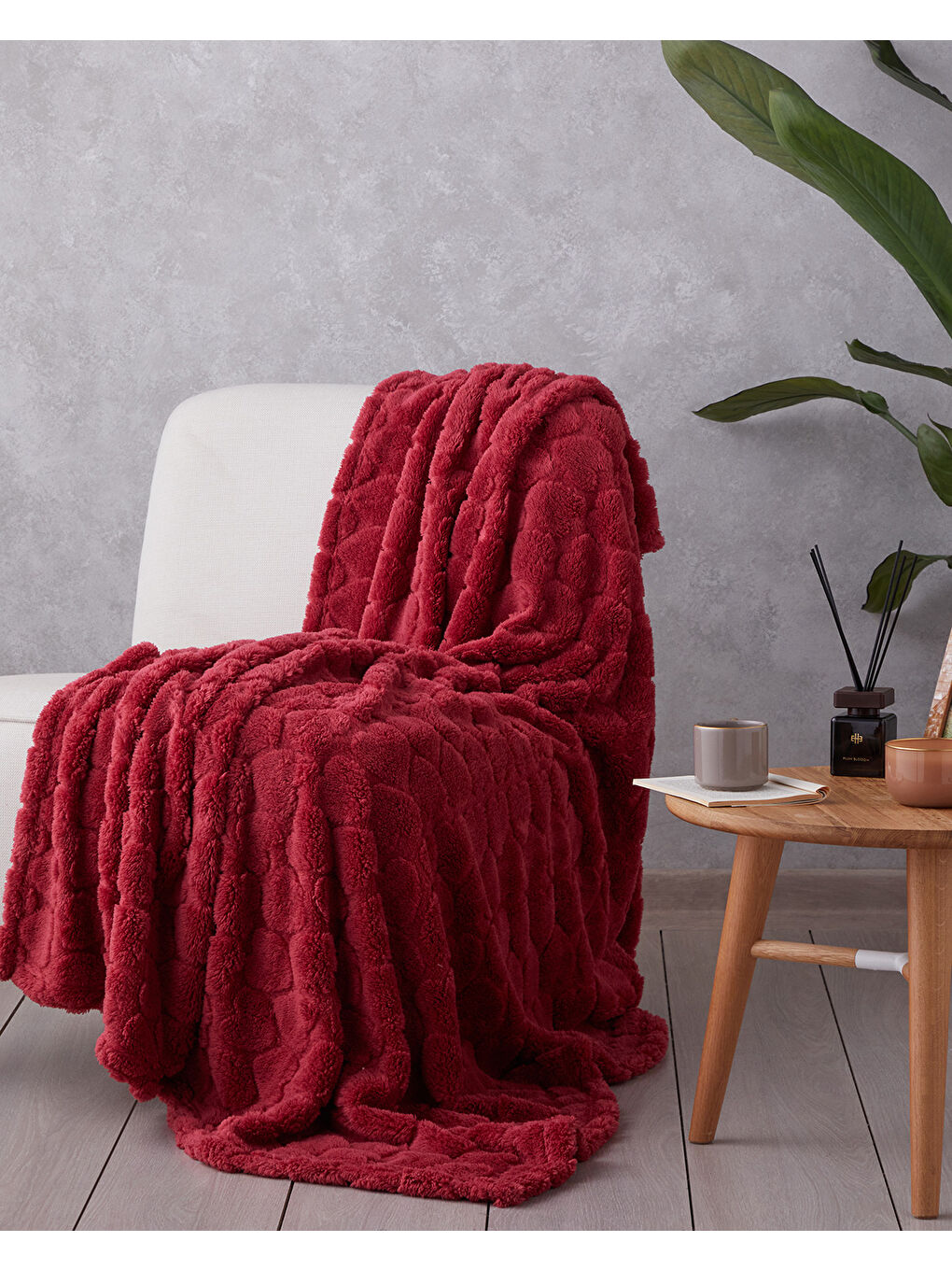 Romantic Hearts Jakarlı Wellsoft Tv Battaniye 120x160 cm Koyu Kırmızı-1