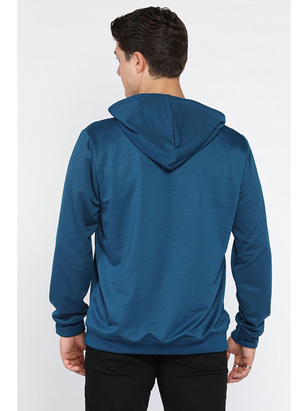 Petrol Erkek Kapüşonlu Kanguru Cepli Sweatshirt-2