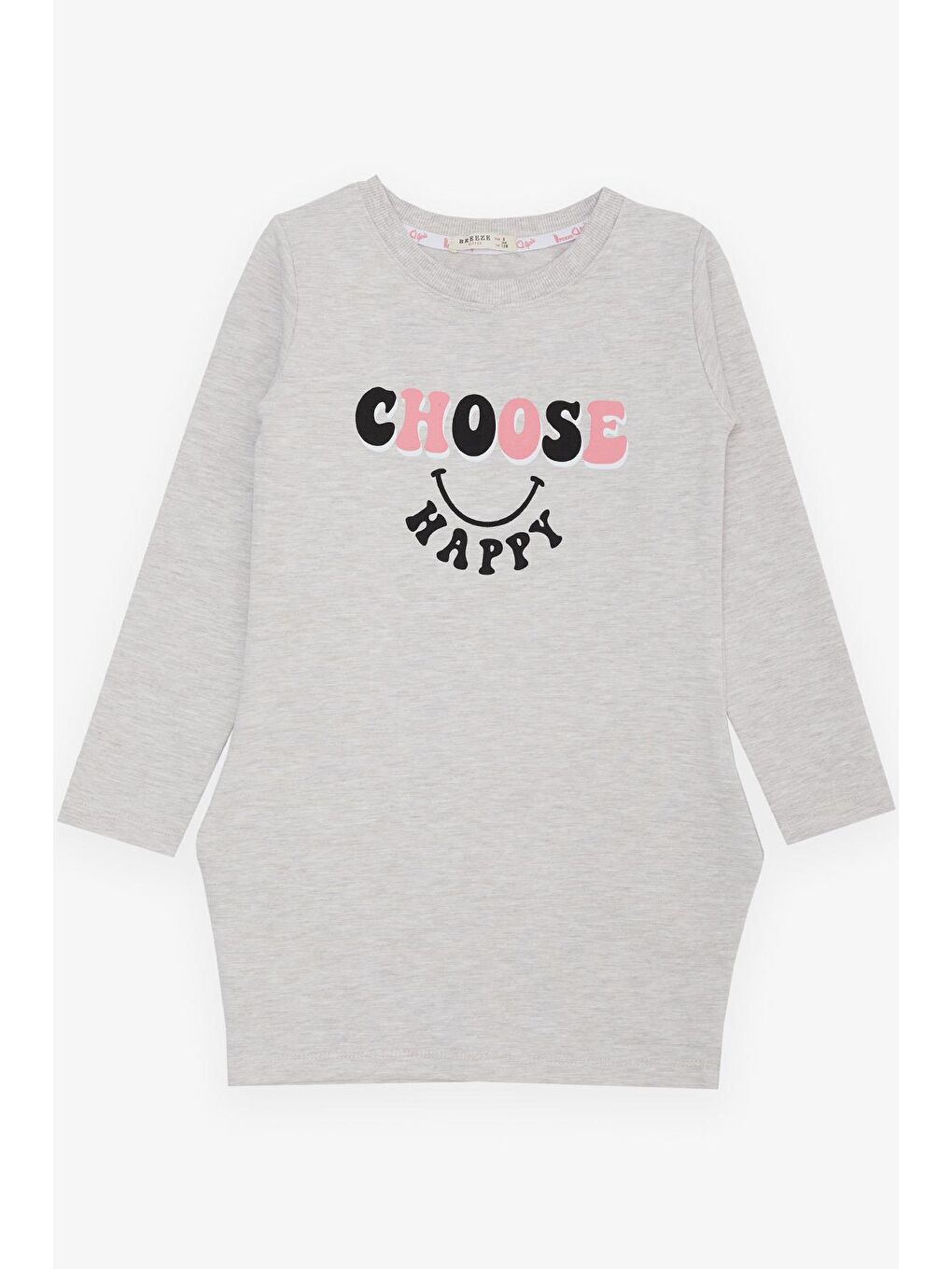 Kız Çocuk Tunik Mutluluk Temalı Yazı Baskılı Bej Melanj (8-12 Yaş)-3