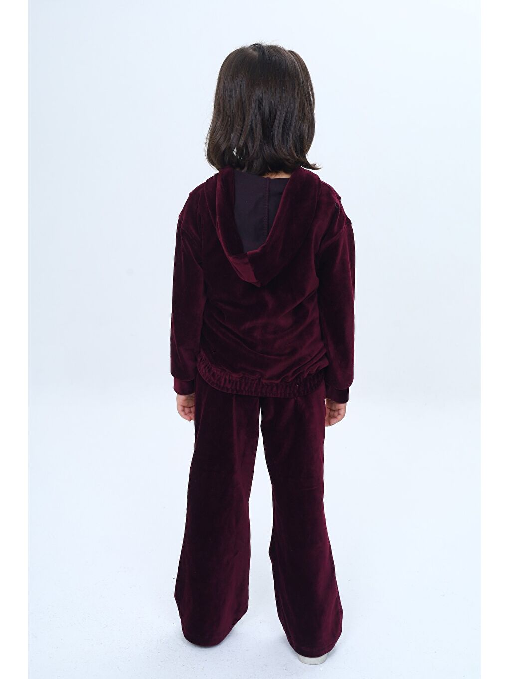 Bordo Kız Çocuk 2'li Takım Kapüşonlu Fermuarlı Cepli Sweatshirt & Beli Lastikli Bol Paça Eşofman Altı - Ka-3