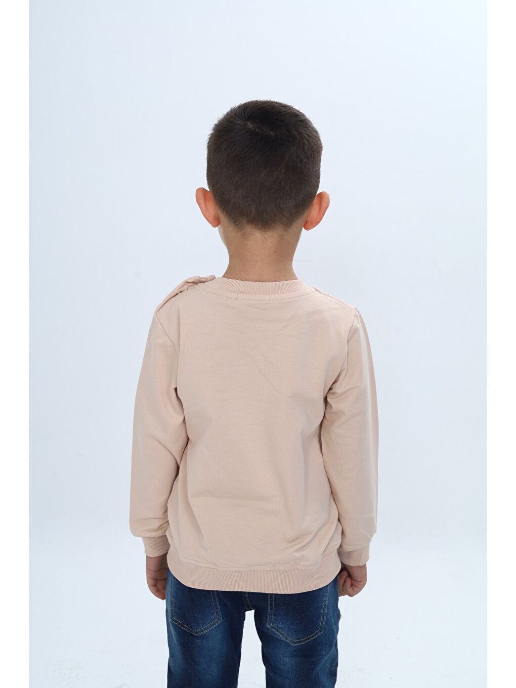 Bej Erkek Çocuk Relax Fit Bisiklet Yaka Omuzu Çıtçıtlı Sweatshirt-3
