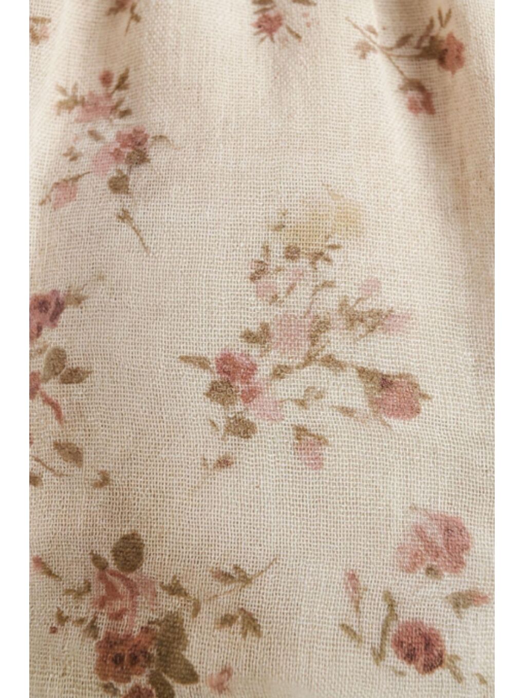 Bej Çiçek Desenli Vintage Müslin Bebek Elbisesi-3