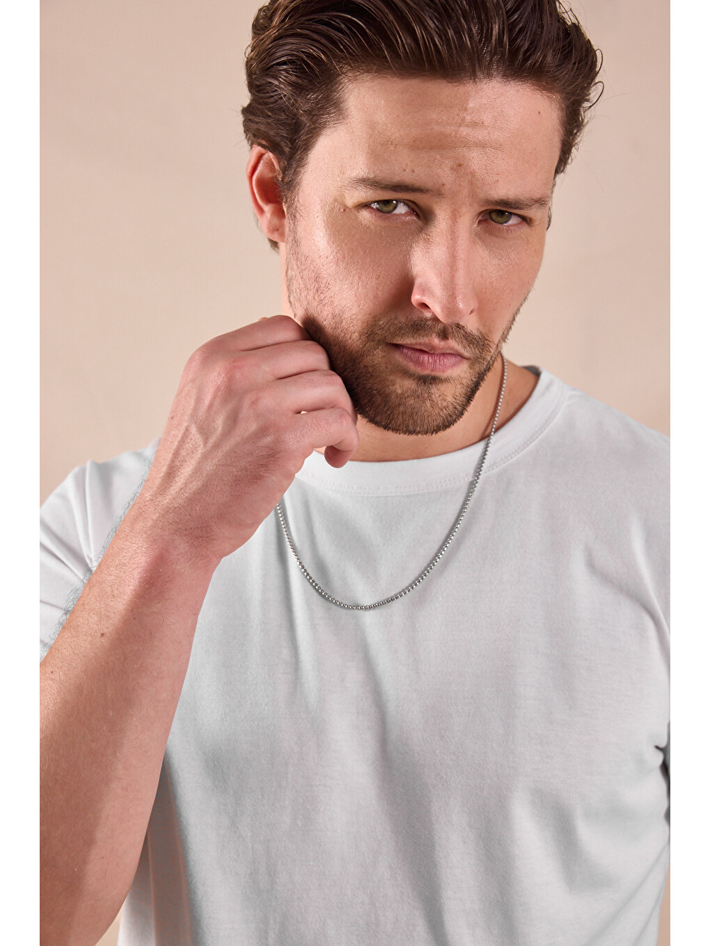 Erkek Beyaz Normal Kalıp Rahat Basic T-shirt-1