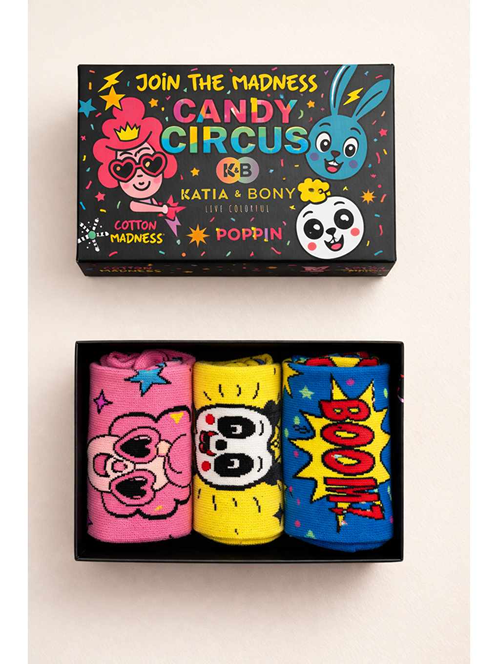 Karışık Unisex 3'Lü Candy Desenli Kutulu Soket Çorap-1