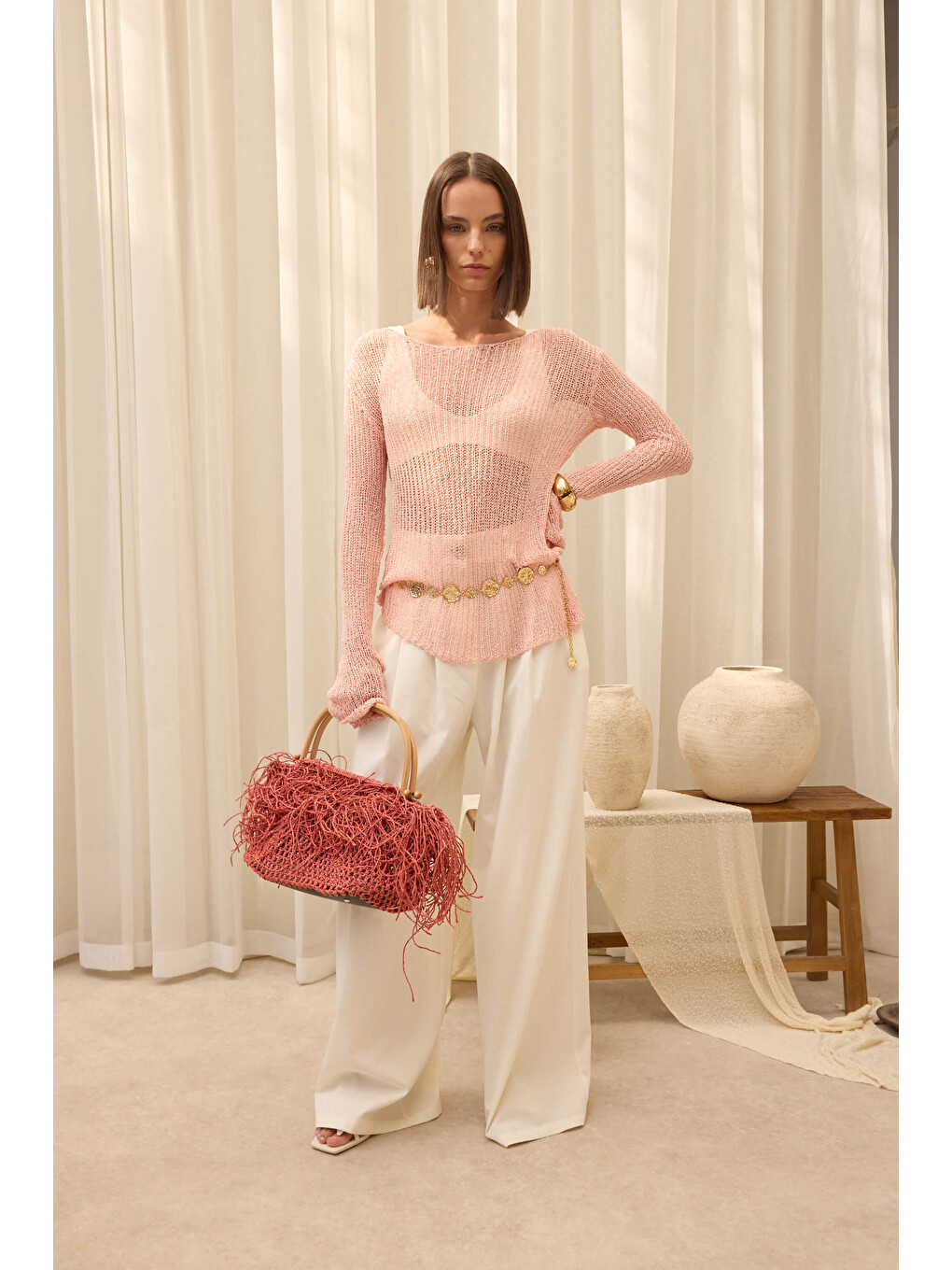 Pembe Meya İnce Dökümlü Somon Basic Üst-2