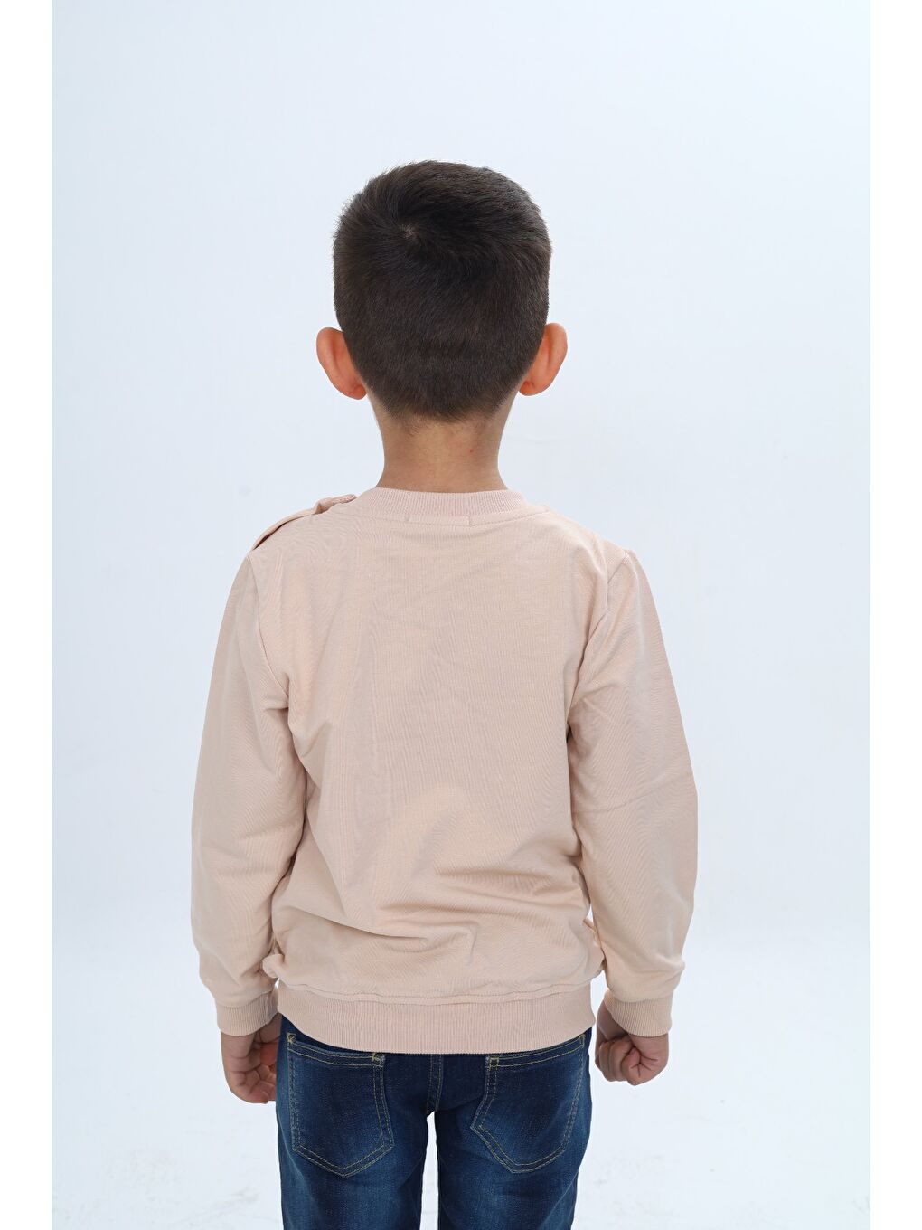 Bej Erkek Çocuk Relax Fit Bisiklet Yaka Omuzu Çıtçıtlı Baskılı Sweatshirt-3