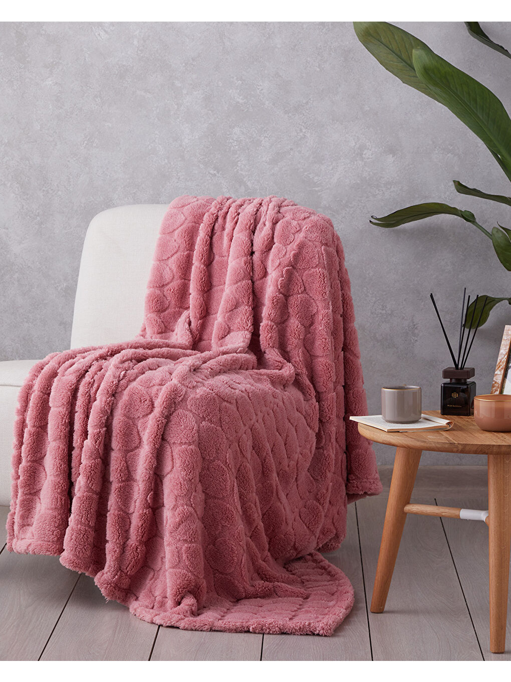 Pembe Romantic Hearts Jakarlı Wellsoft Tv Battaniye 120x160 cm Gül Kurusu-1