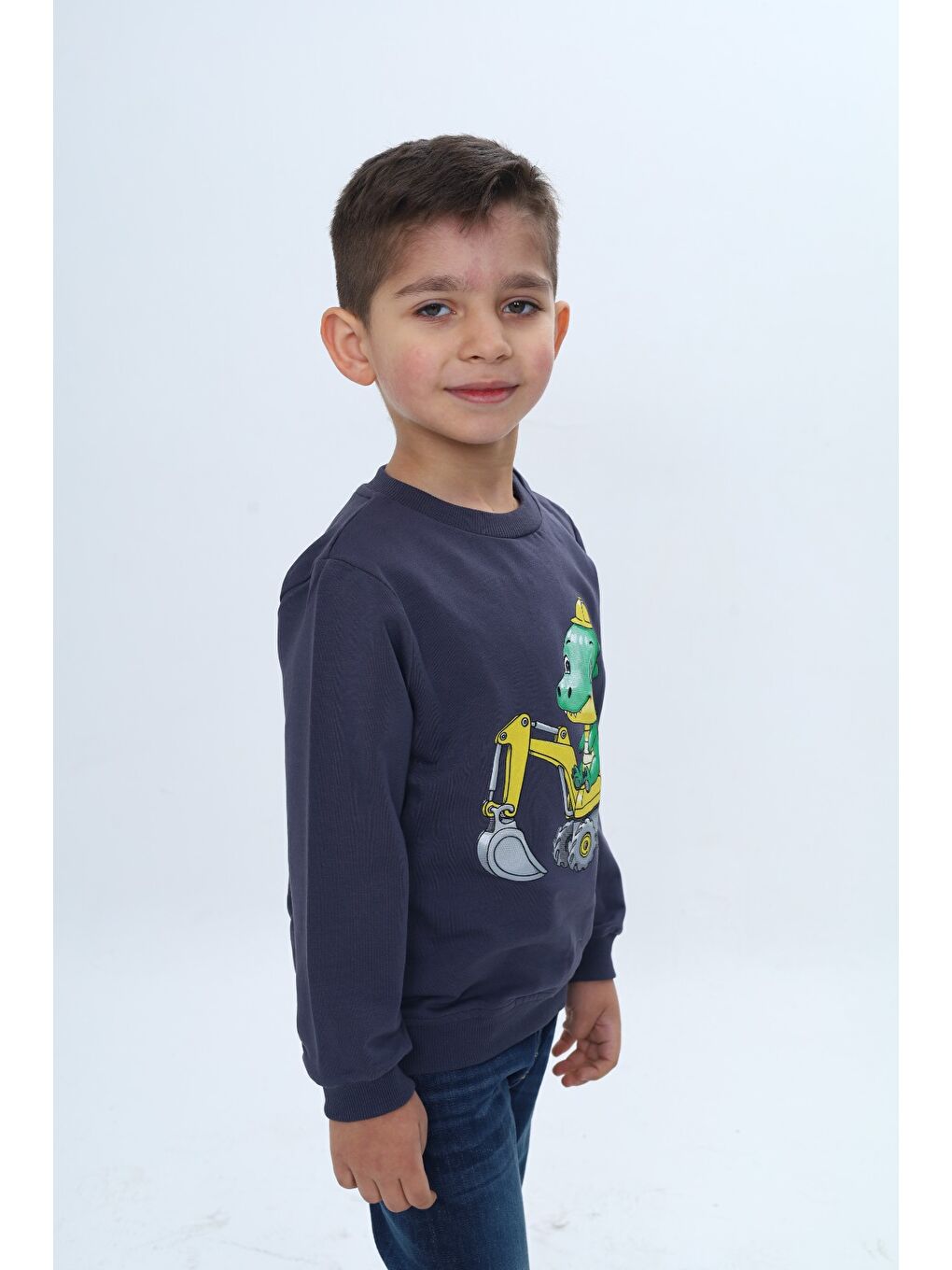 Antrasit Erkek Çocuk Relax Fit Bisiklet Yaka Omuzu Çıtçıtlı Baskılı Sweatshirt-1