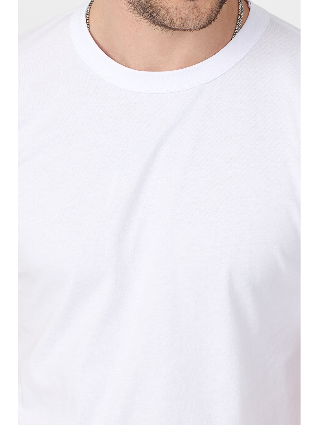 Erkek Beyaz Normal Kalıp Rahat Basic T-shirt-4