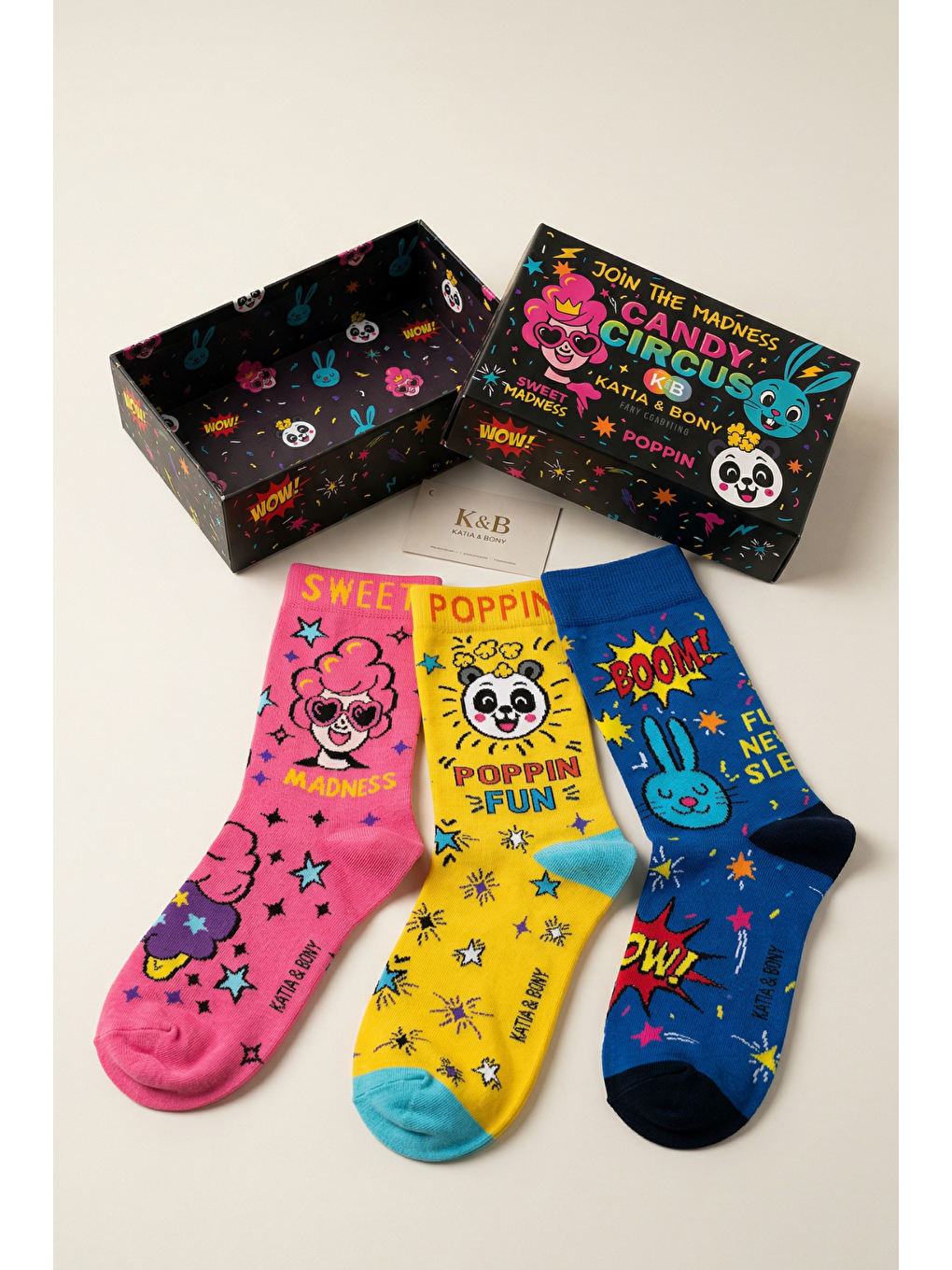 Karışık Unisex 3'Lü Candy Desenli Kutulu Soket Çorap-3
