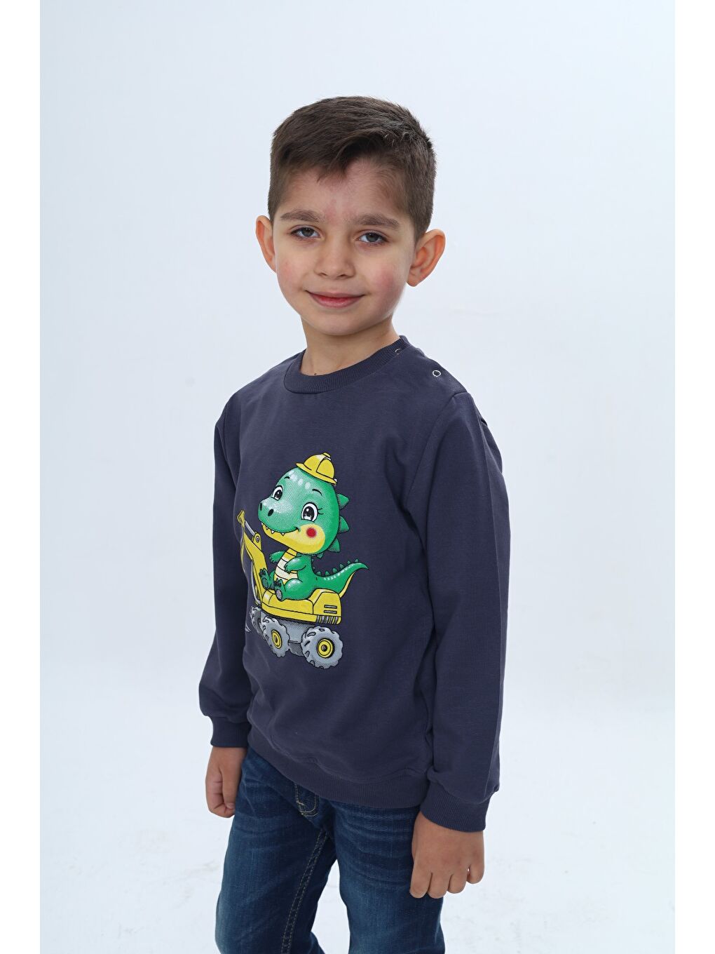 Antrasit Erkek Çocuk Relax Fit Bisiklet Yaka Omuzu Çıtçıtlı Baskılı Sweatshirt-2