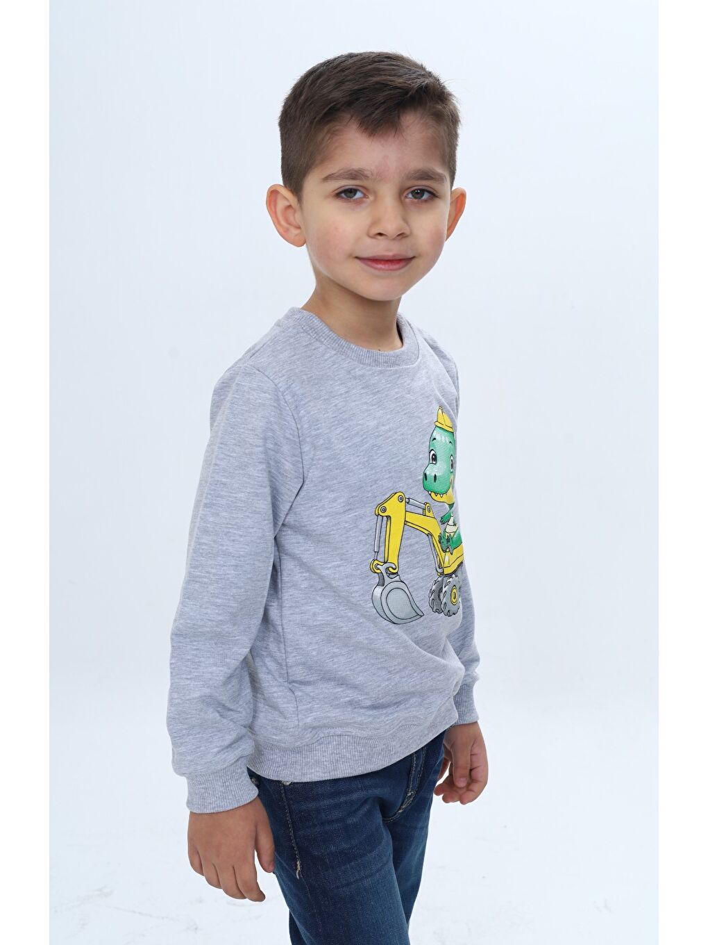 Gri Erkek Çocuk Relax Fit Bisiklet Yaka Omuzu Çıtçıtlı Baskılı Sweatshirt-2