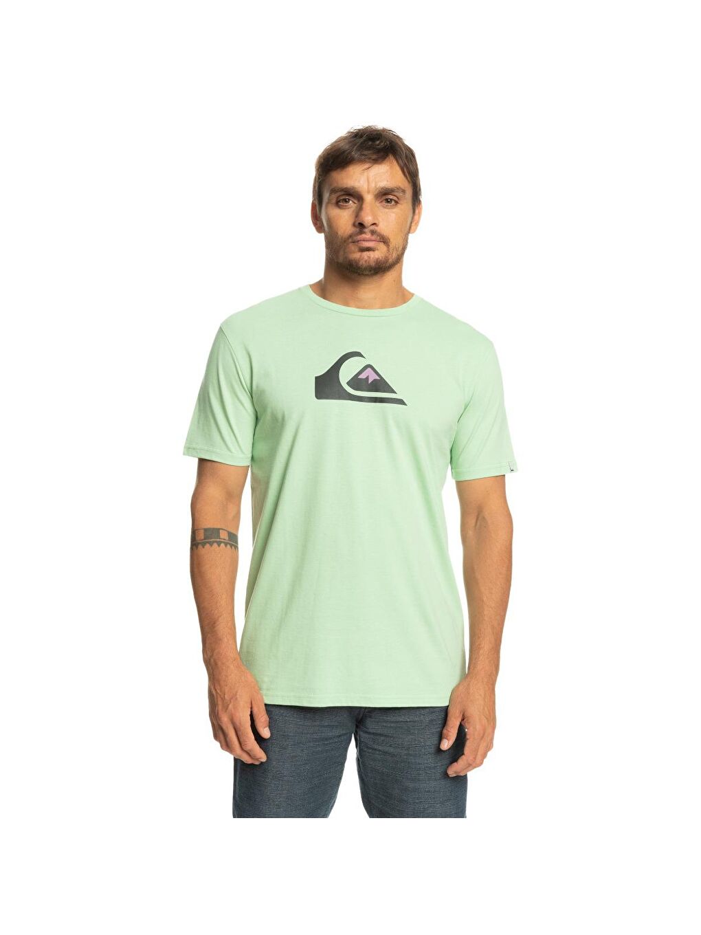 Quiksilver Yeşil Comp Logo Erkek Yeşil Bisiklet Yaka Tişört