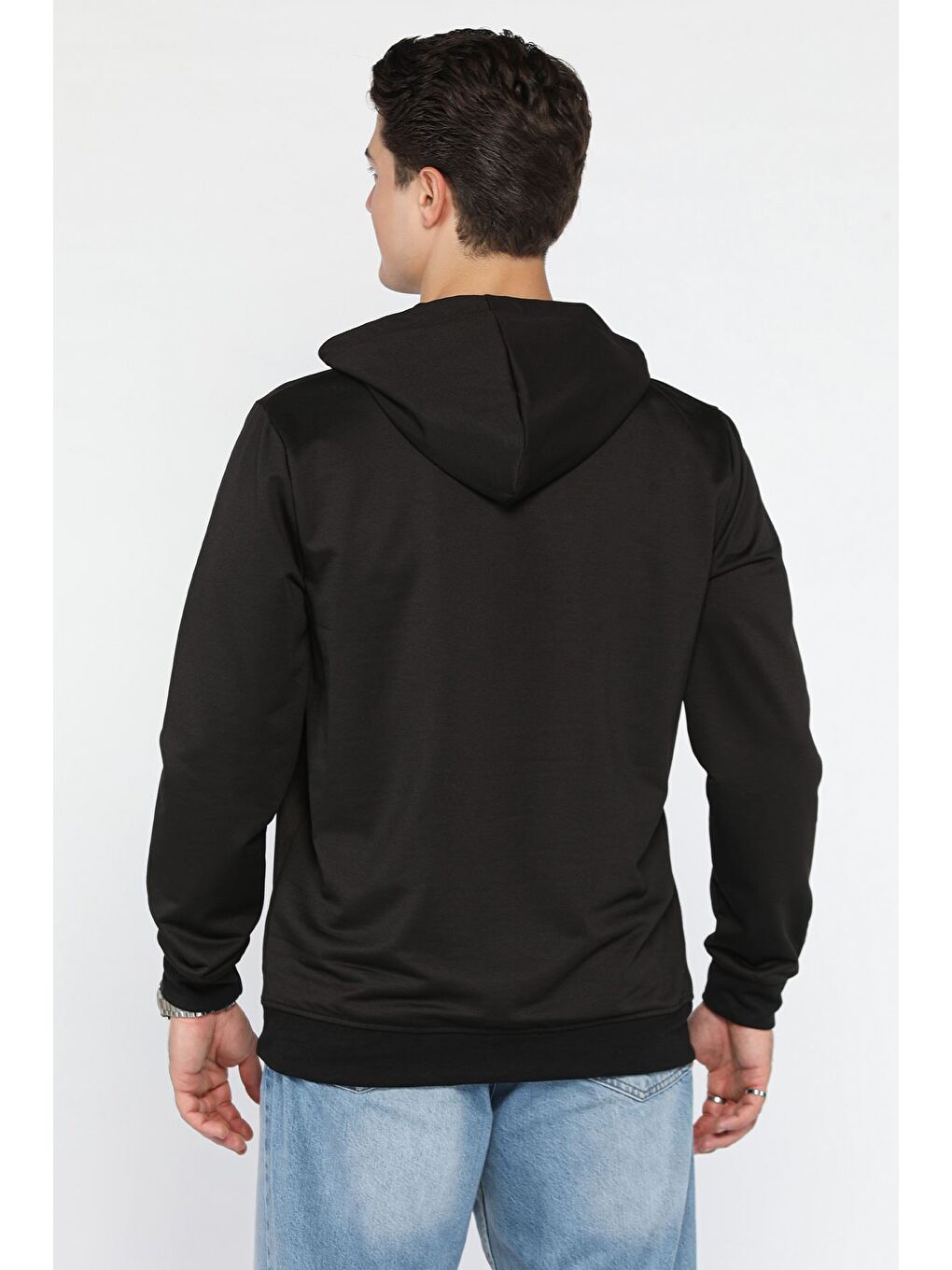 Siyah Erkek Kapüşonlu Kanguru Cepli Sweatshirt-2