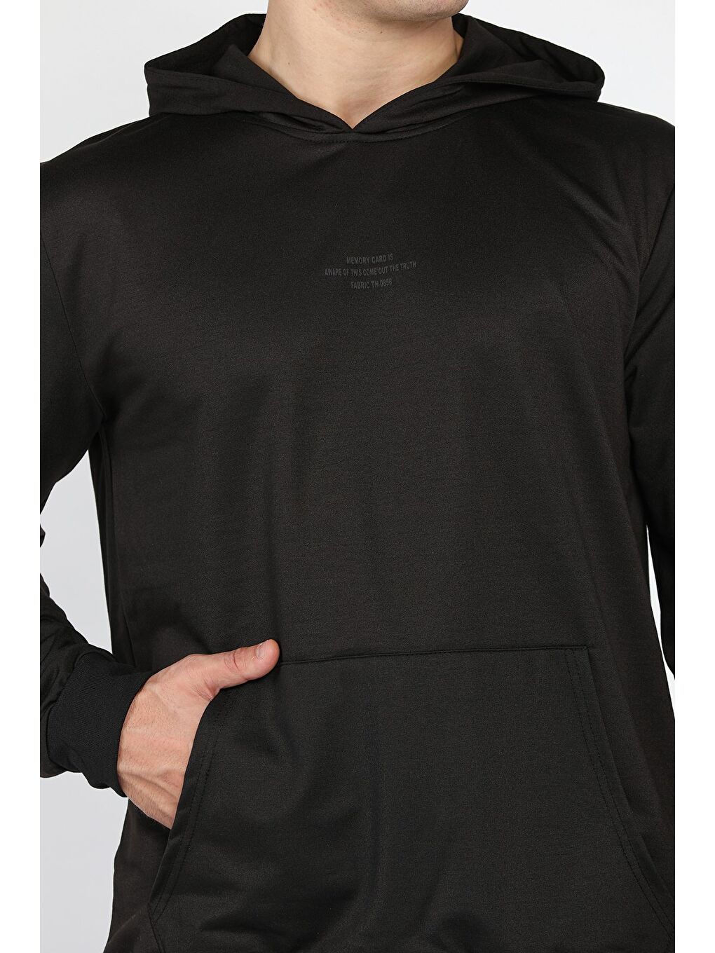 Siyah Erkek Kapüşonlu Kanguru Cepli Sweatshirt-3