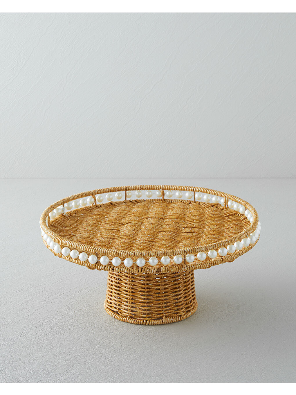 Pearl Plastik Rattan Kek Standı 30 cm Açık Kahverengi