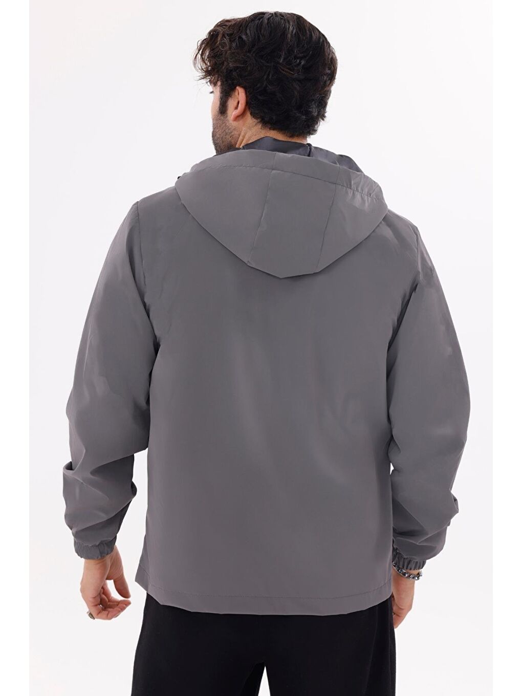 Antrasit Erkek Kapüşonlu Nova Kumaş Hafif Ve Dayanıklı Mevsimlik Su Ve Rüzgar Geçirmez Yağmurluk-6