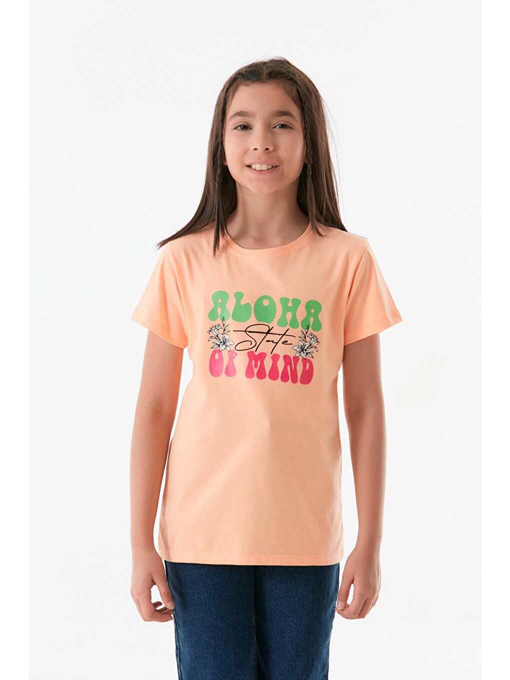 Pembe Baskılı Bisiklet Yaka Kız Çocuk Tişört-1