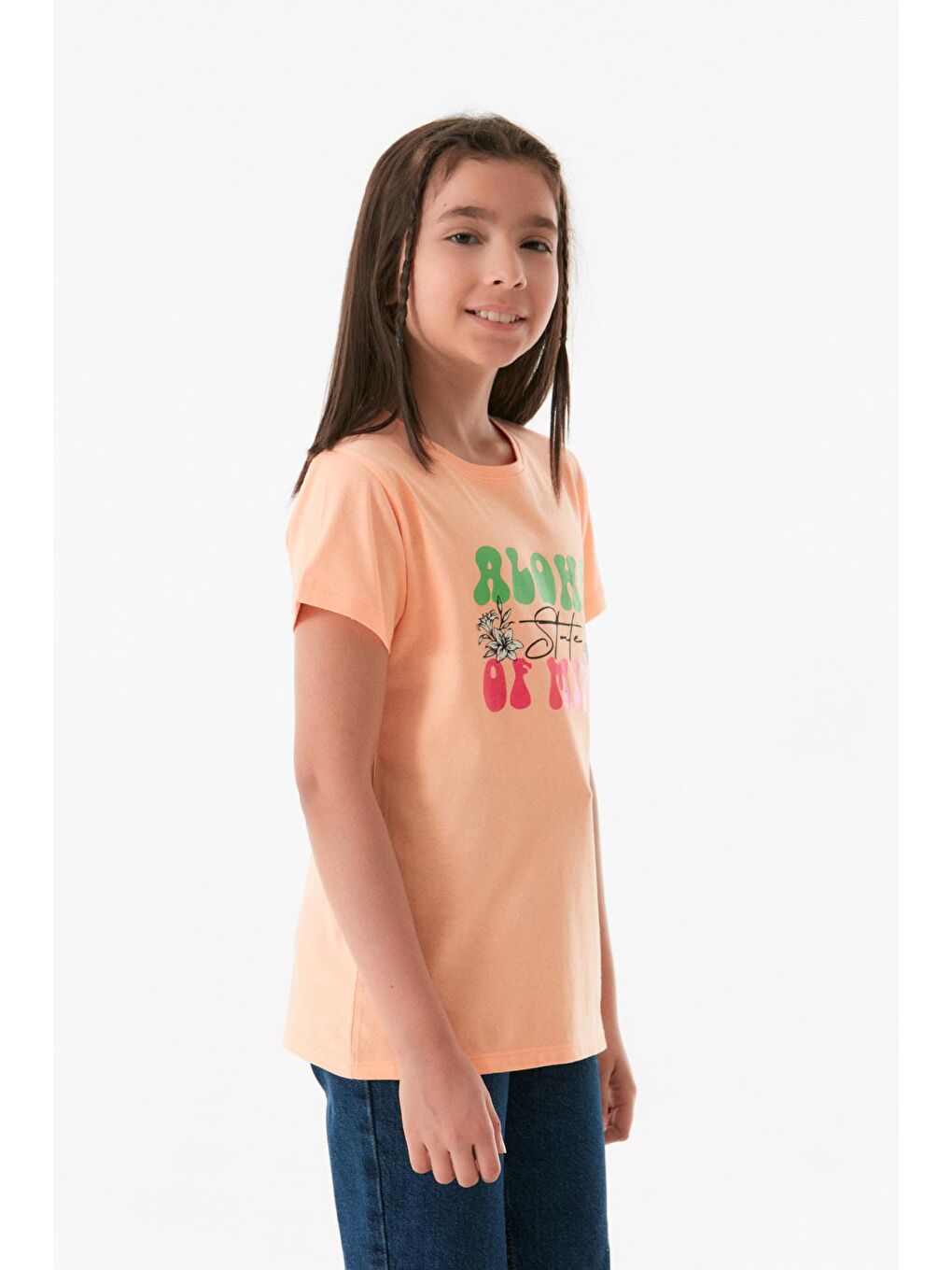 Pembe Baskılı Bisiklet Yaka Kız Çocuk Tişört-2
