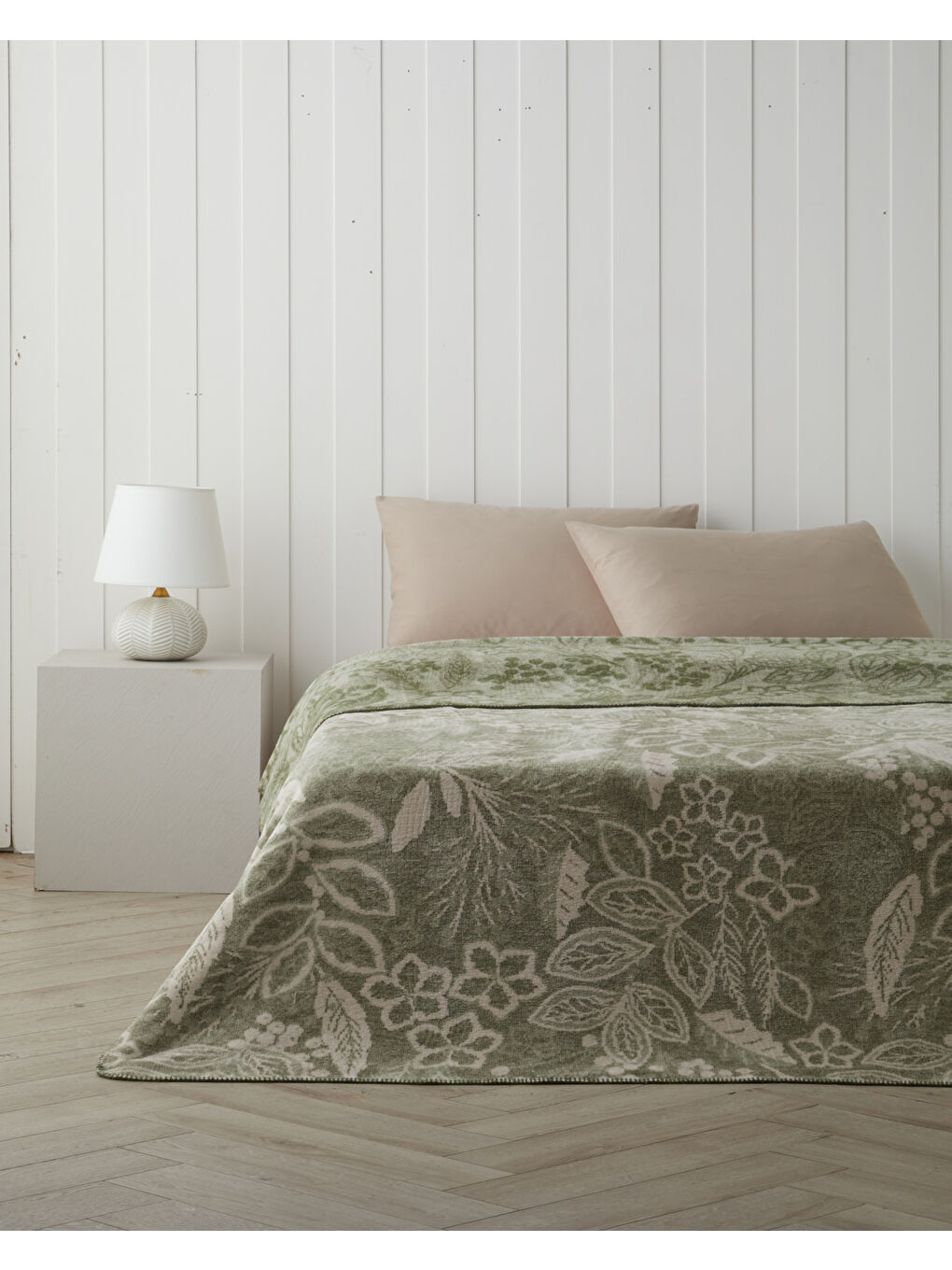Floral Art Pamuklu Çift Kişilik Battaniye 200x220 cm Açık Yeşil-1